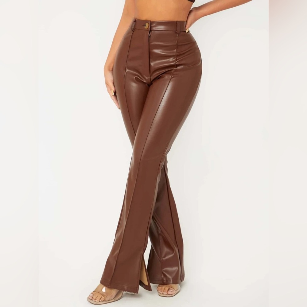 Brown PU leather pants